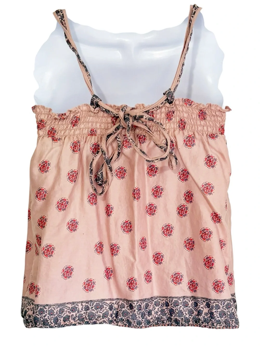 AMERICAN EAGLE Smocked Tie Back Tank Top Blouse Pink Boho Cottagecore Medium - Picture 3 of 6